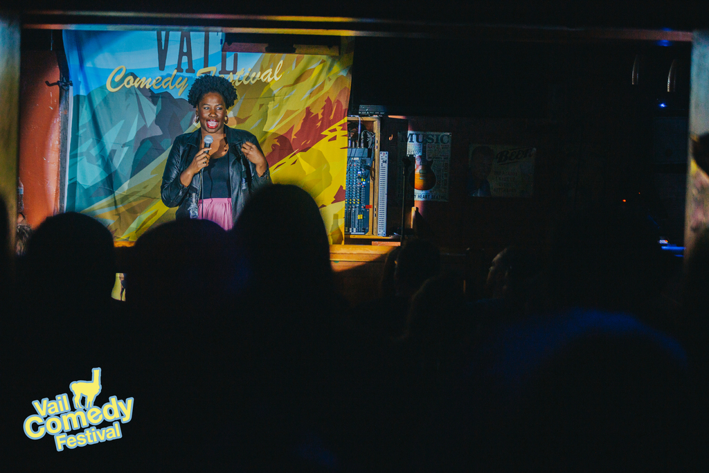 Meka Mo from New York City on stage at the 2022 Vail Comedy Festival