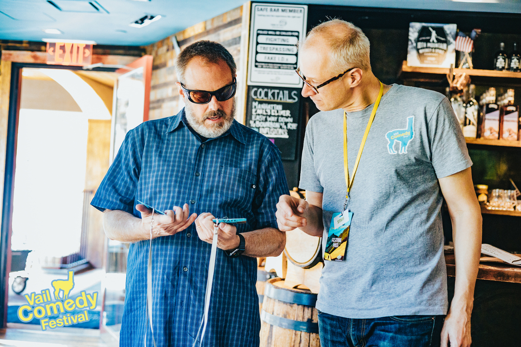 The 2022 Vail Comedy Festival sold out.  A pass holder gets his passes on the first morning of the festival while Mark Masters explains how they work.