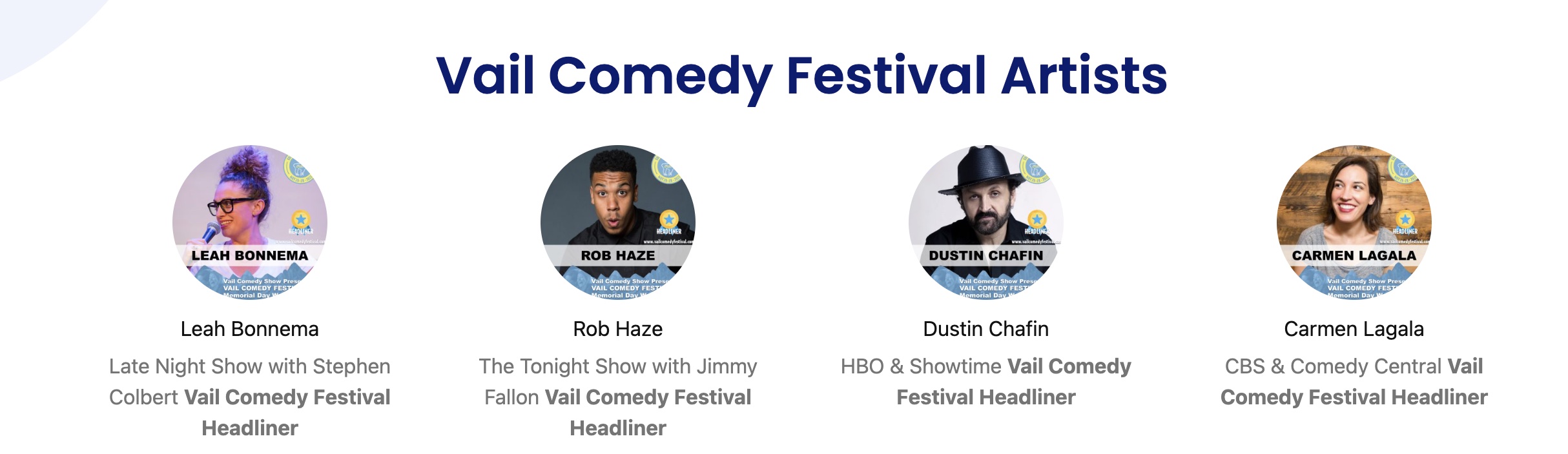 Vail Comedy Festival Headliners on Home Page of VailComedyFestival.com