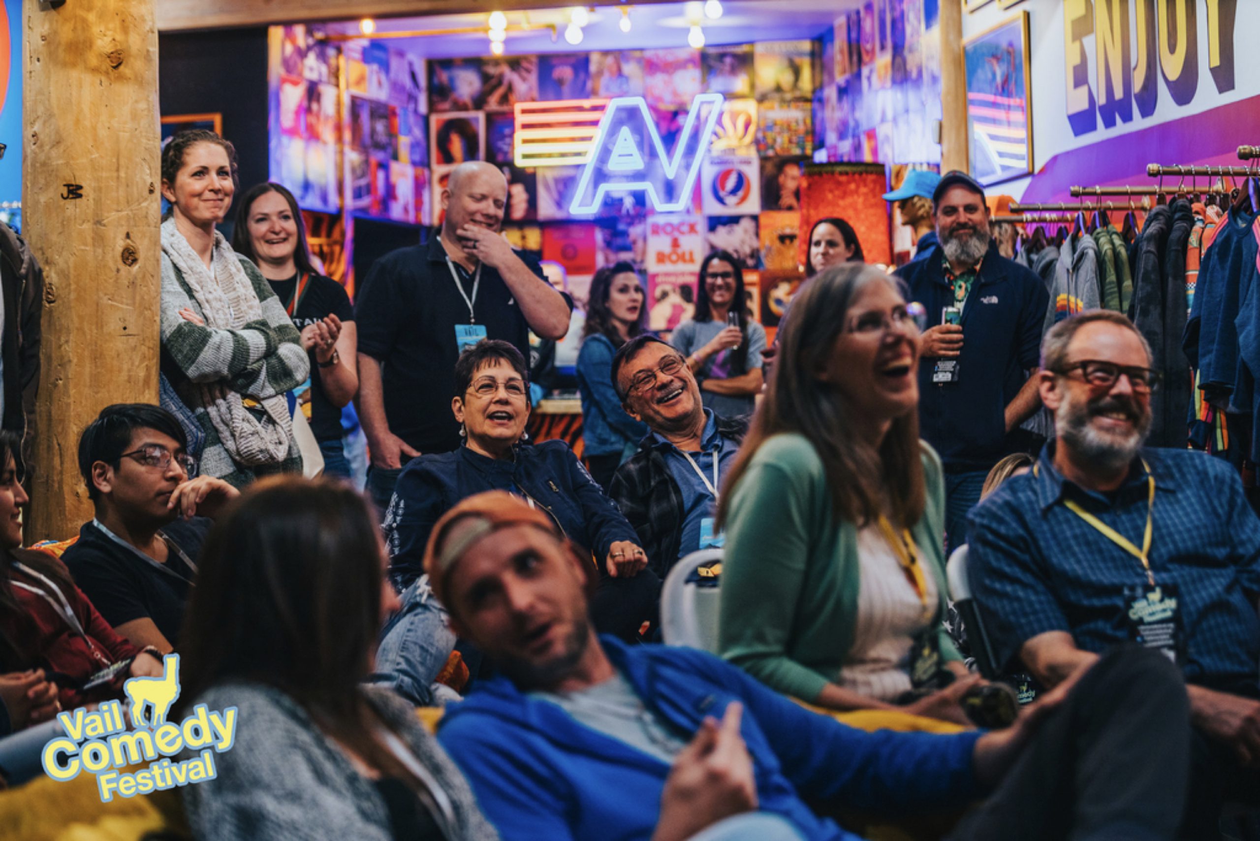 Comedy audience before a show at the 2022 Vail Comedy Festival (photo by Nick Holmby of Dude, IDK Creative)